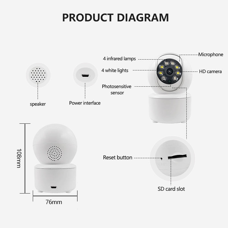 HiOO C1 3MP түнгі көру түсті WIFI үй камерасы